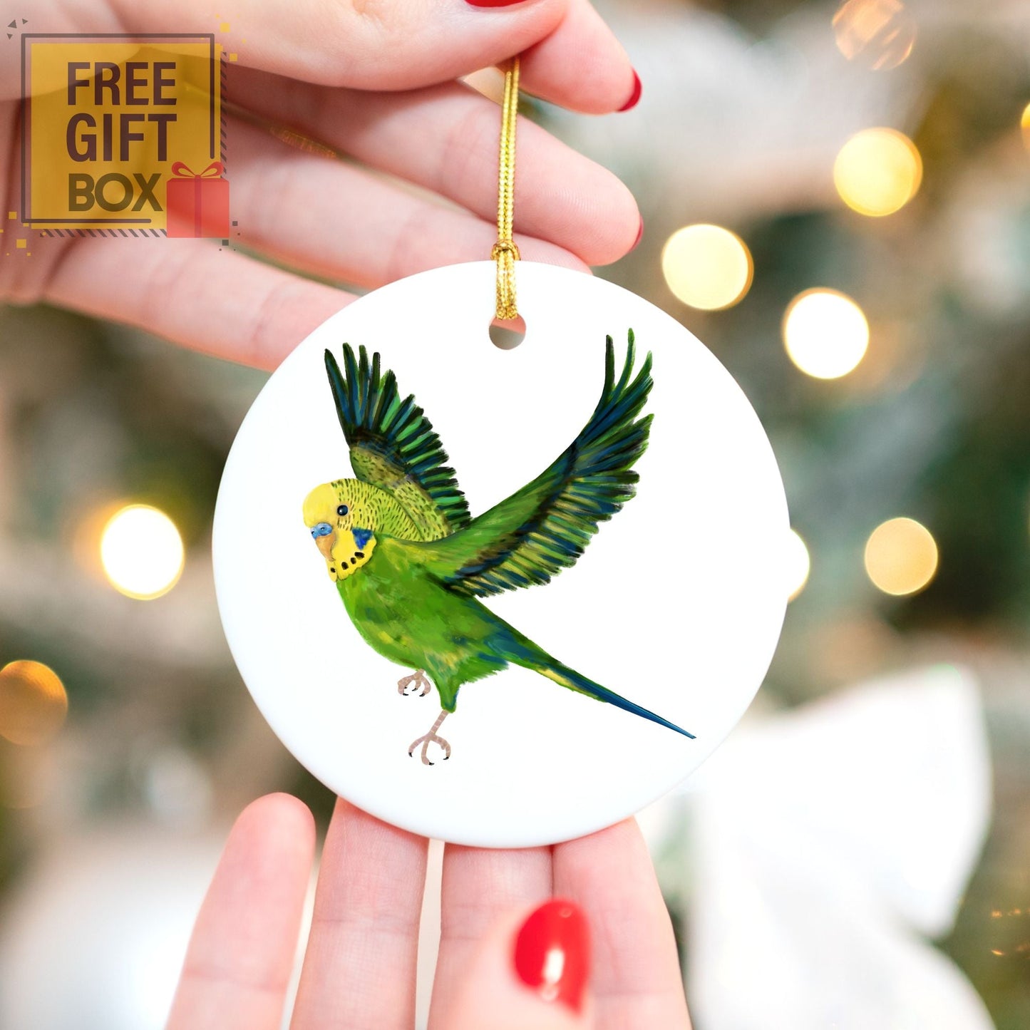 Green Budgie Ceramic Ornament - MerikaArt