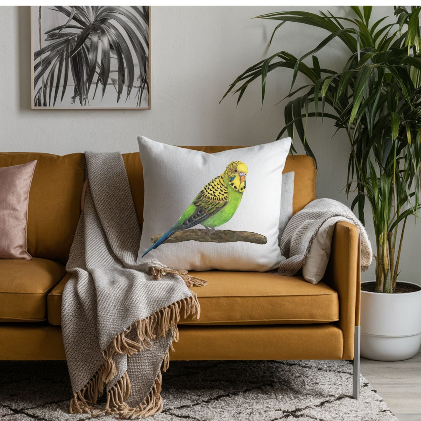 Green Budgie Pillow - MerikaArt