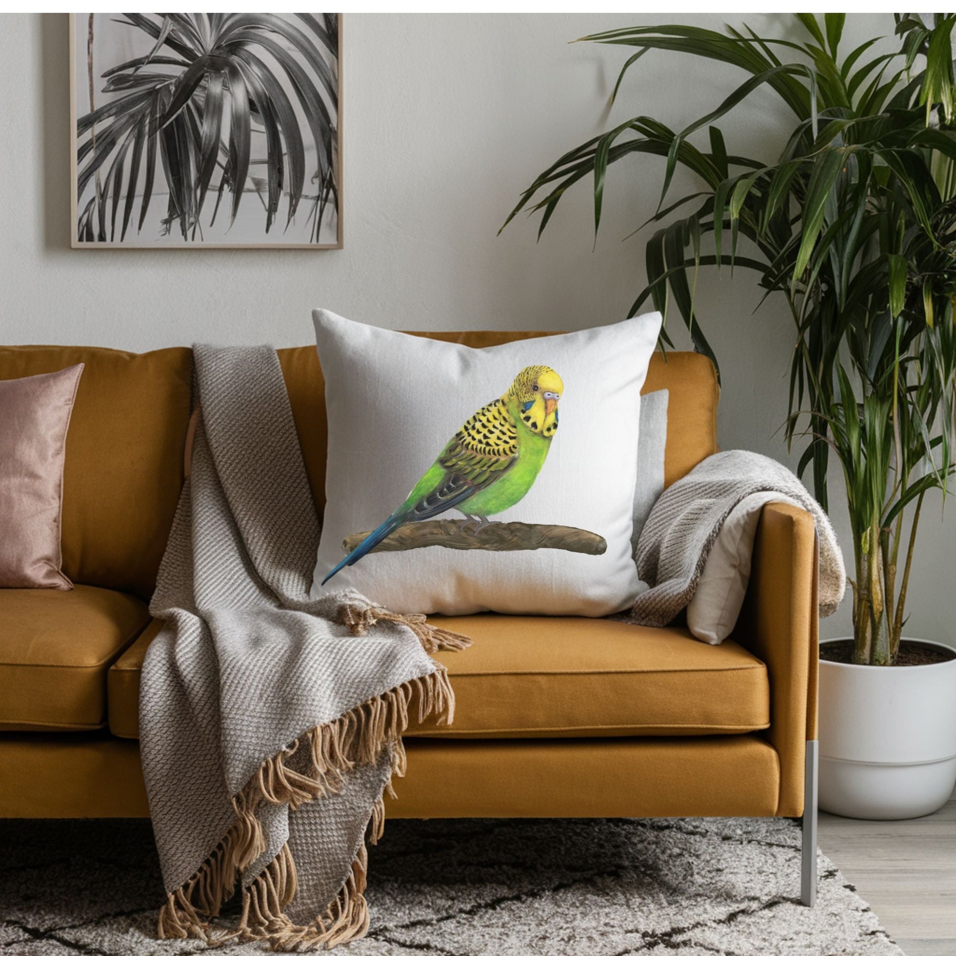 Green Budgie Pillow - MerikaArt