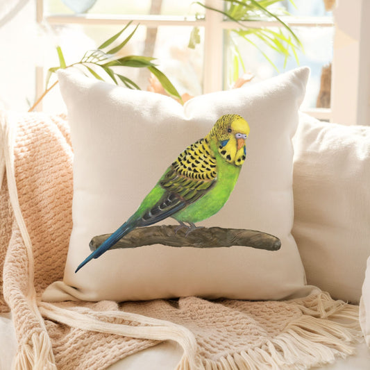 Green Budgie Pillow - MerikaArt