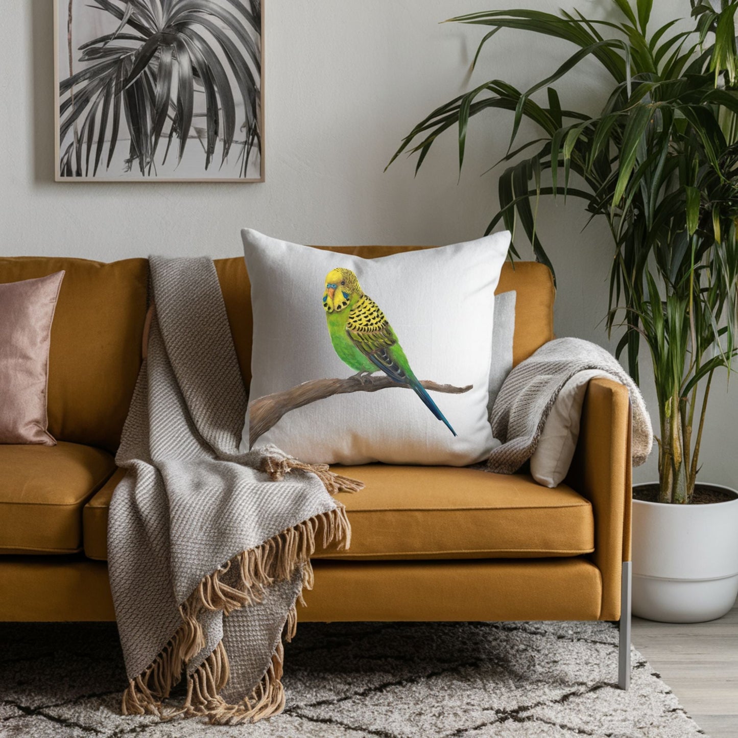 Green Budgie Pillow - MerikaArt