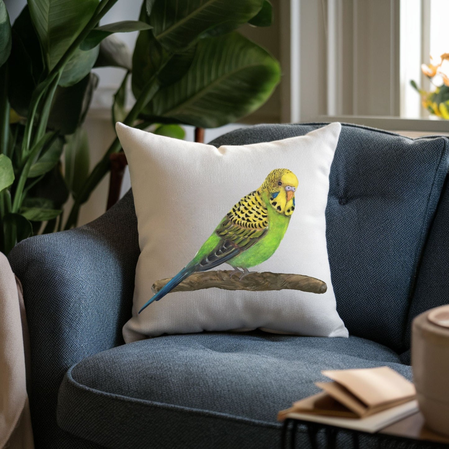Green Budgie Pillow - MerikaArt