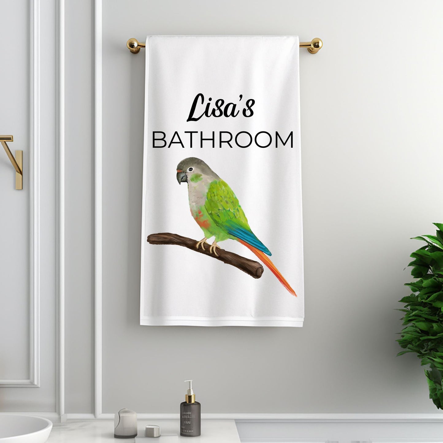Green Cheek Conure Bathroom Towel - MerikaArt