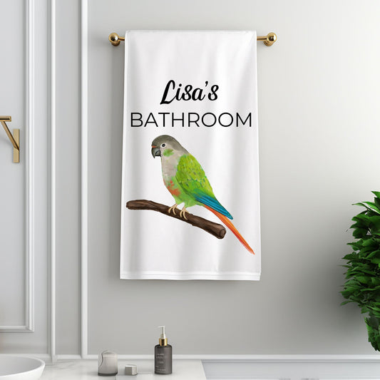 Green Cheek Conure Bathroom Towel - MerikaArt