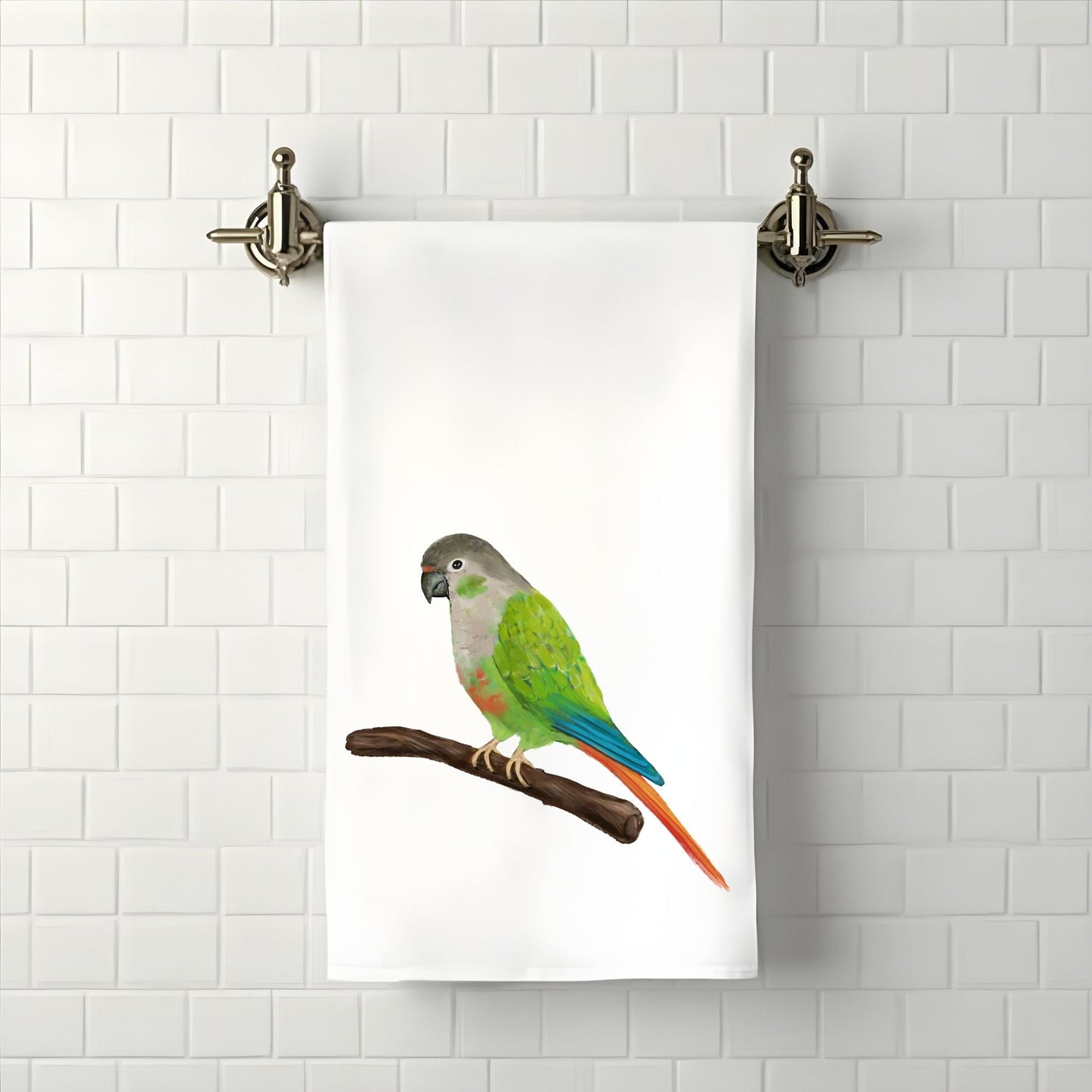 Green Cheek Conure Bathroom Towel - MerikaArt