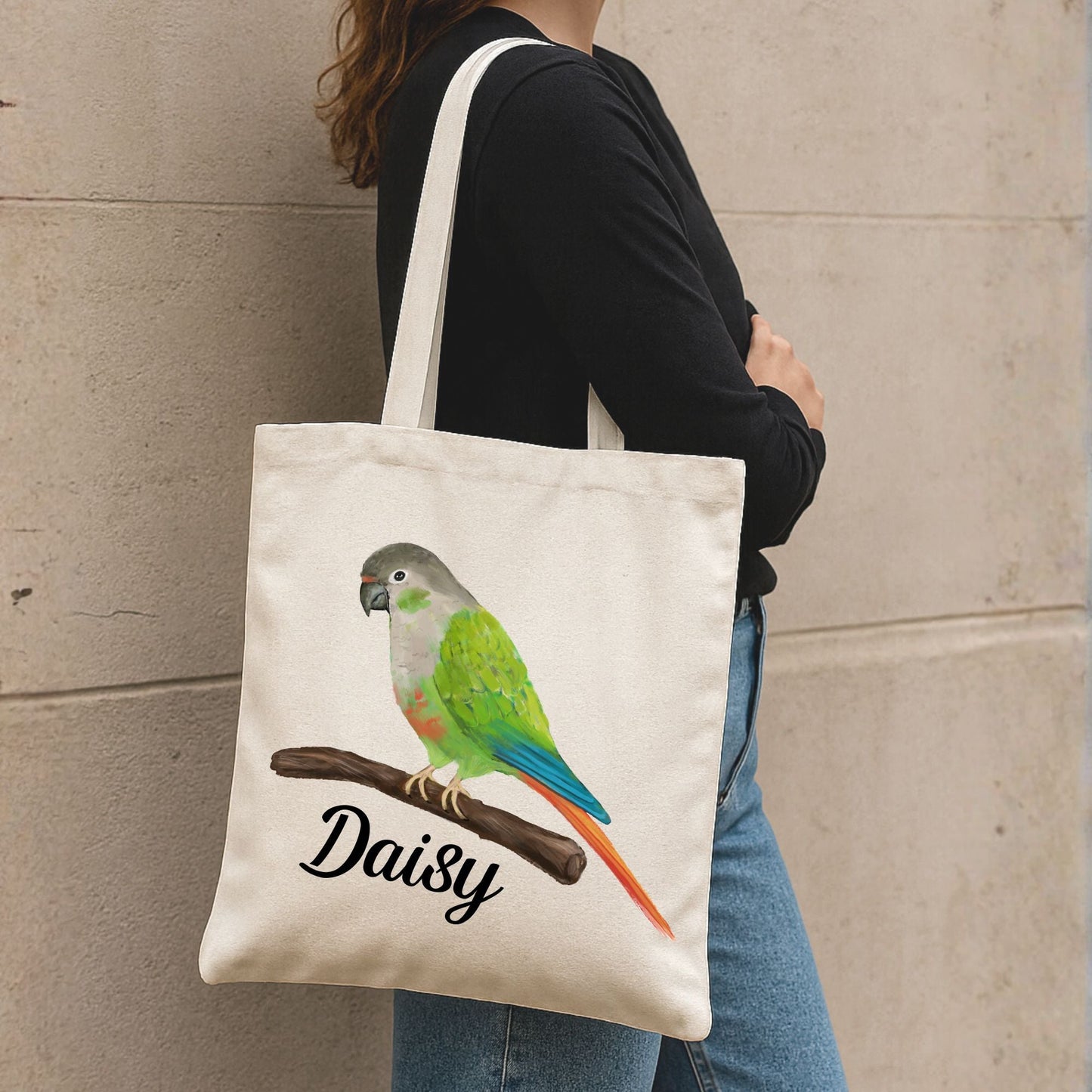 Green Cheek Conure Canvas Tote Bag - MerikaArt