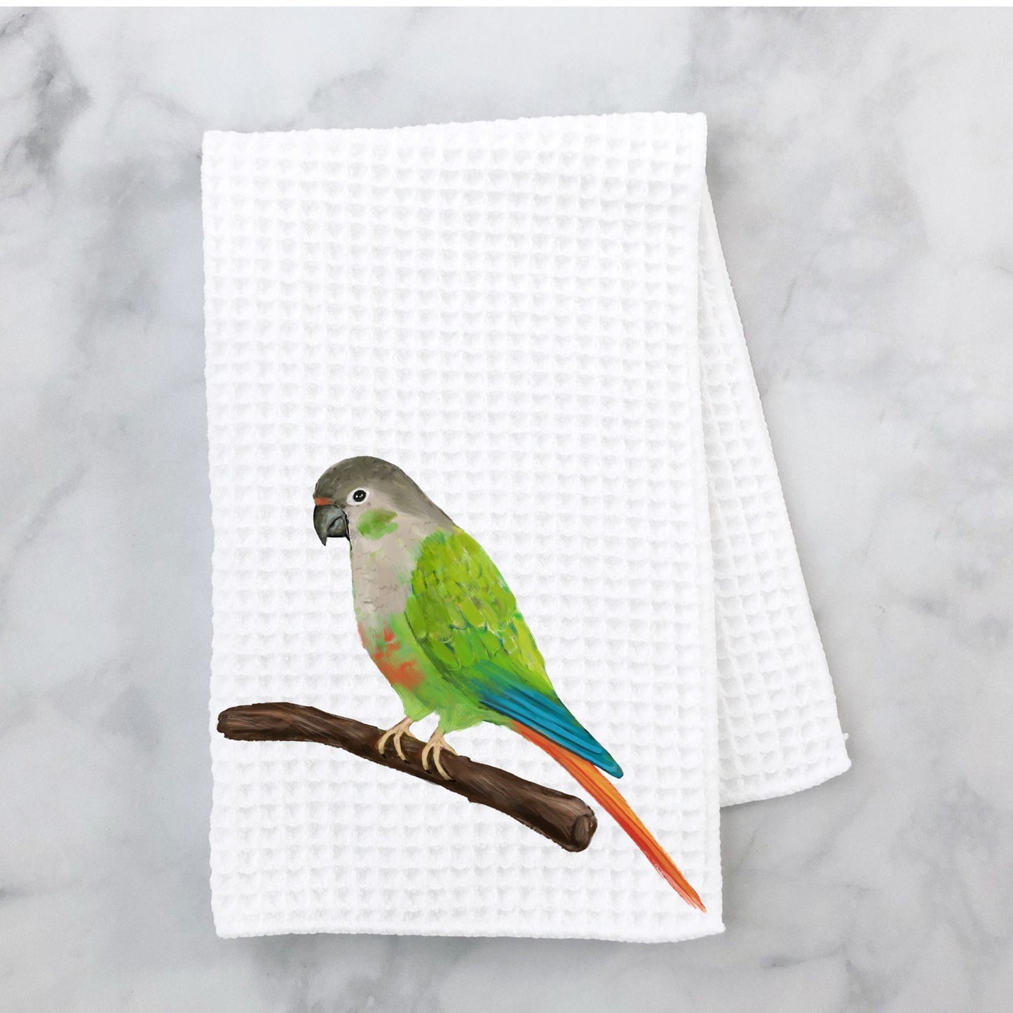 Green Cheek Conure Kitchen Towel - MerikaArt