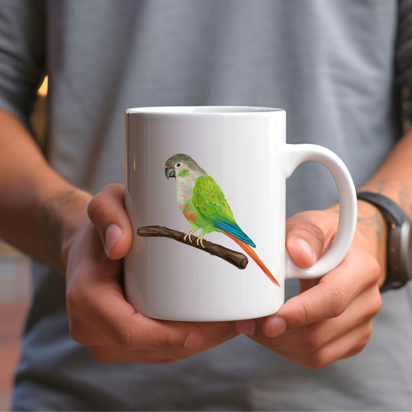 Green Cheek Conure Mug - MerikaArt