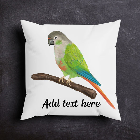 Green Cheek Conure Pillow - MerikaArt