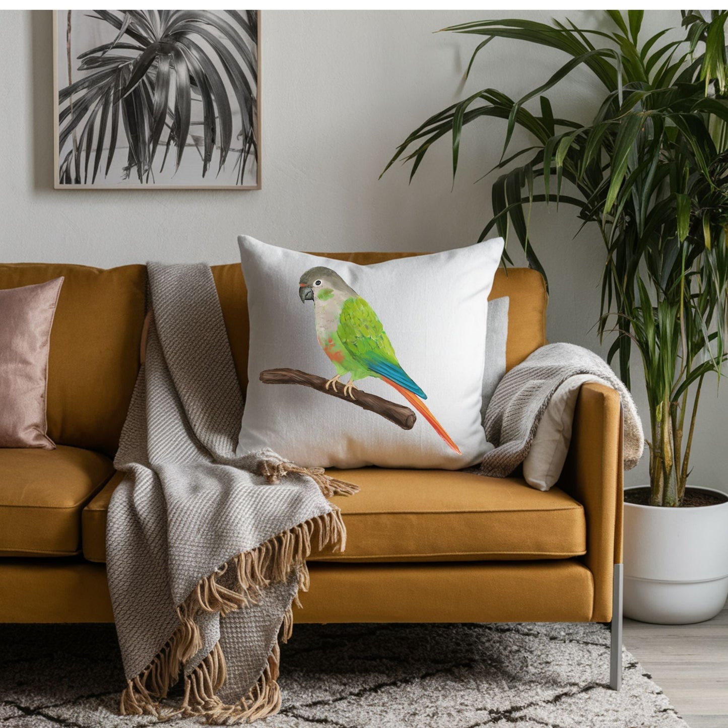 Green Cheek Conure Pillow - MerikaArt