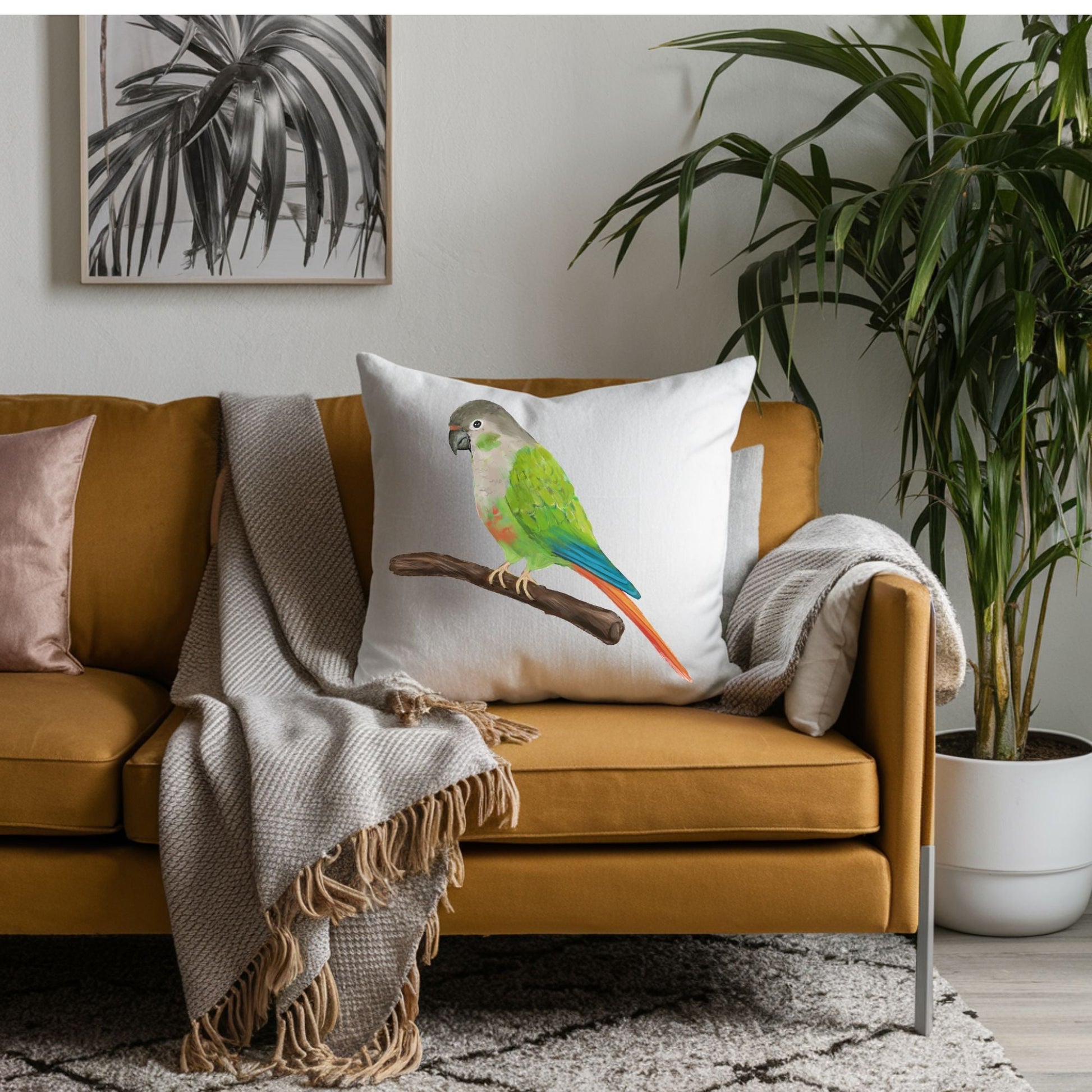 Green Cheek Conure Pillow - MerikaArt