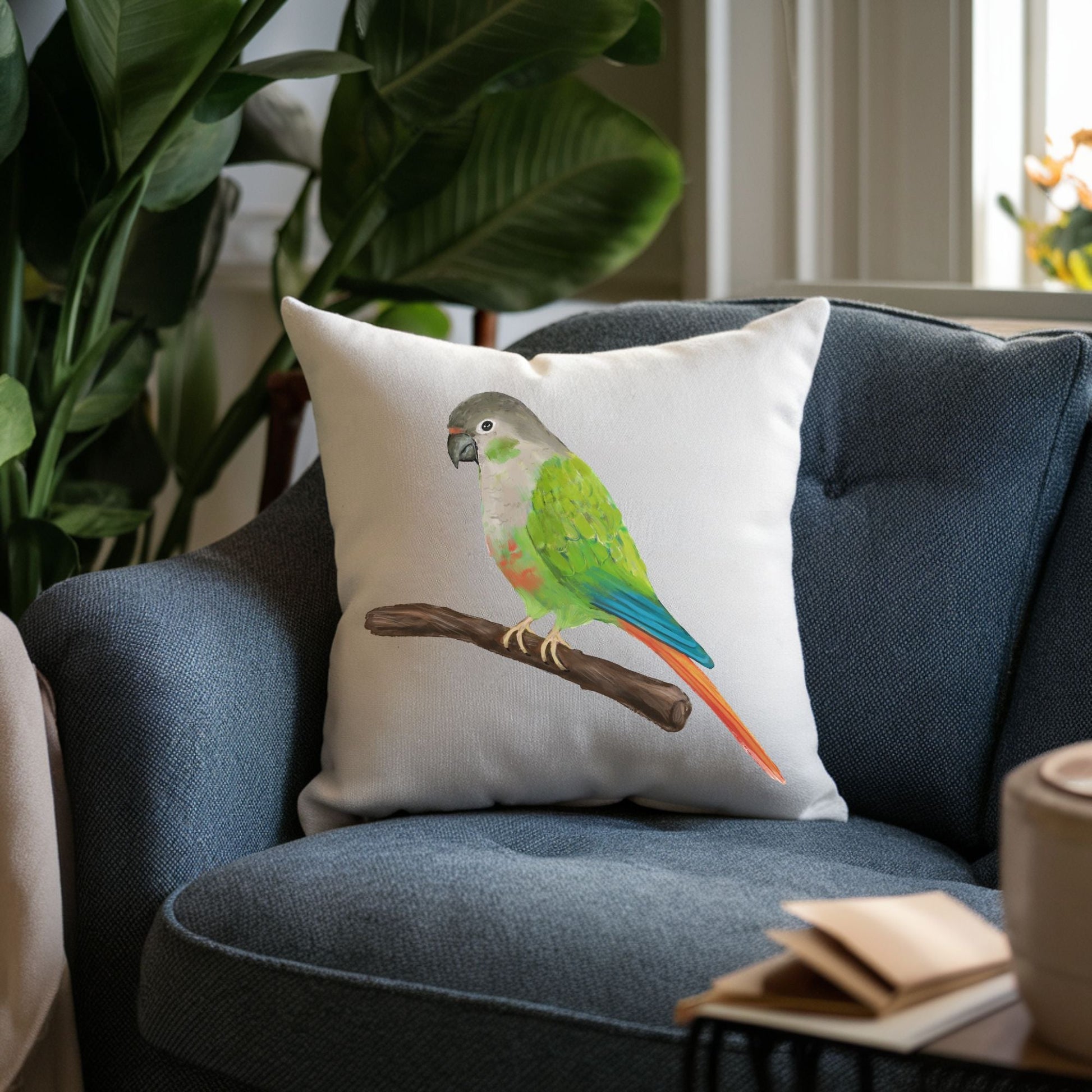 Green Cheek Conure Pillow - MerikaArt