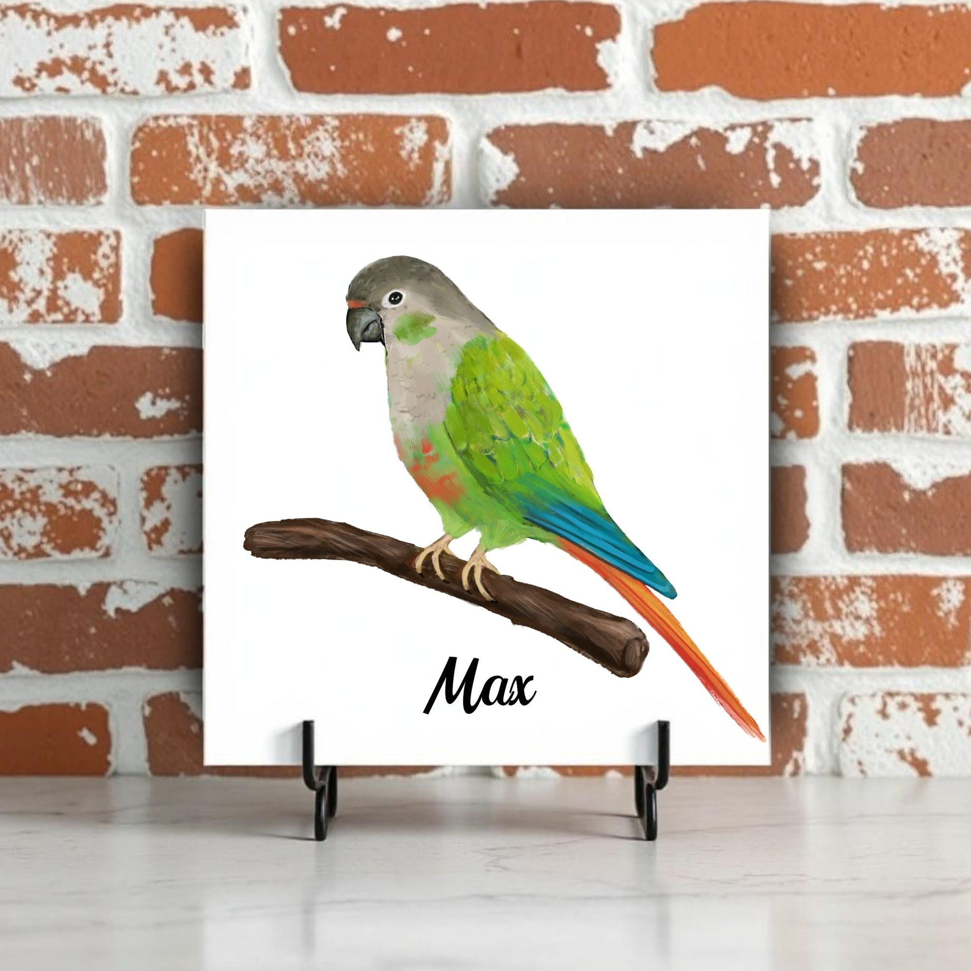 Green - Cheeked Conure Ceramic Tile – Handcrafted Bird Lover Artwork - MerikaArt