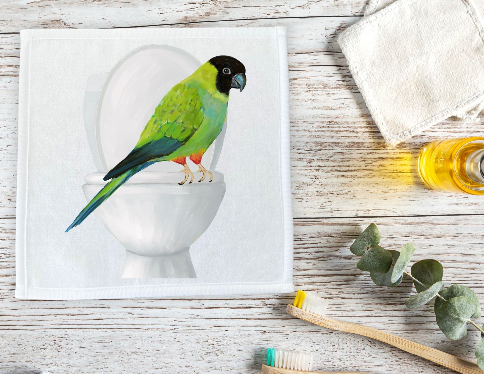 Green Conure Toilet Perch Washcloth – A Hilarious Bird Lover's Delight - MerikaArt