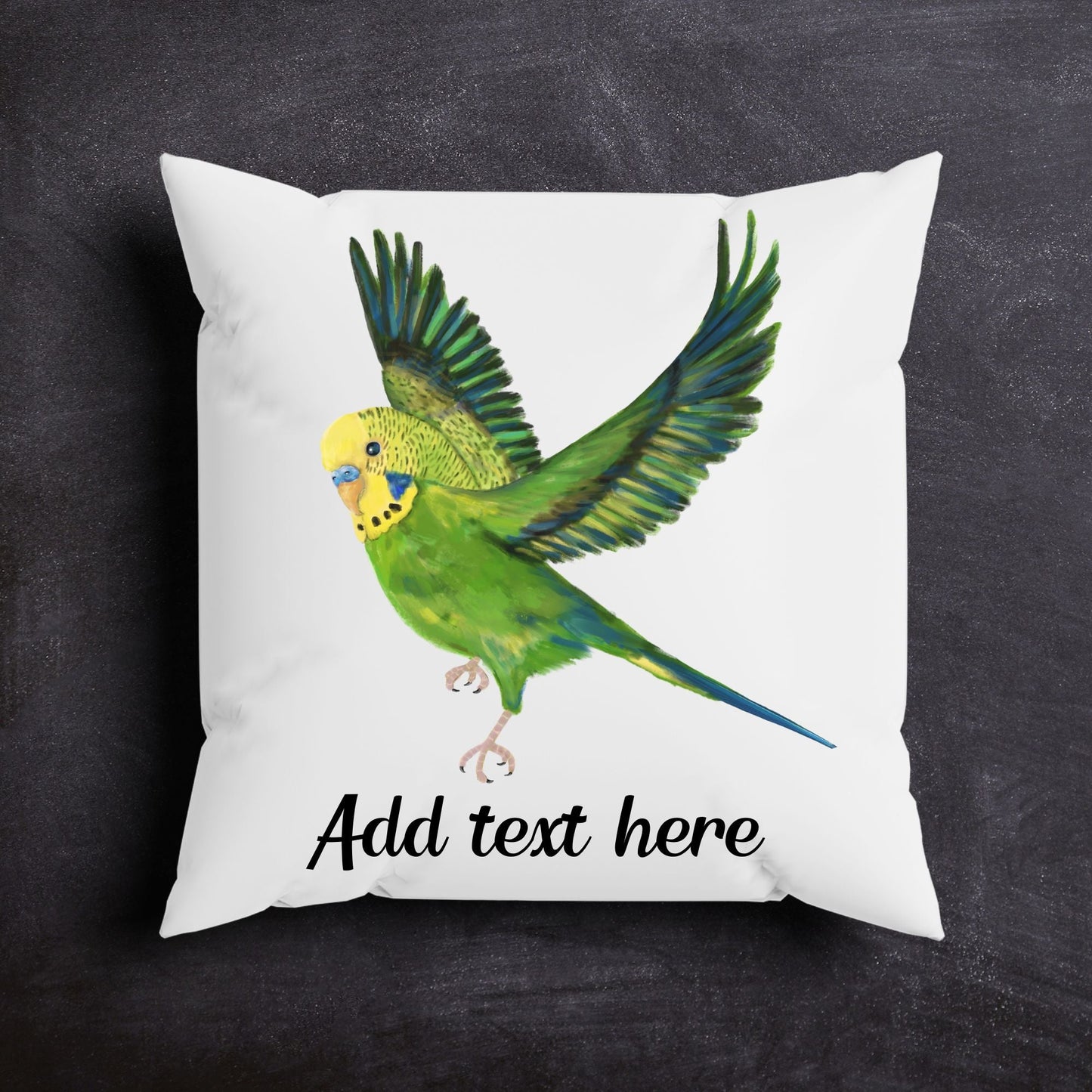 Green Flying Budgerigar Pillow - MerikaArt