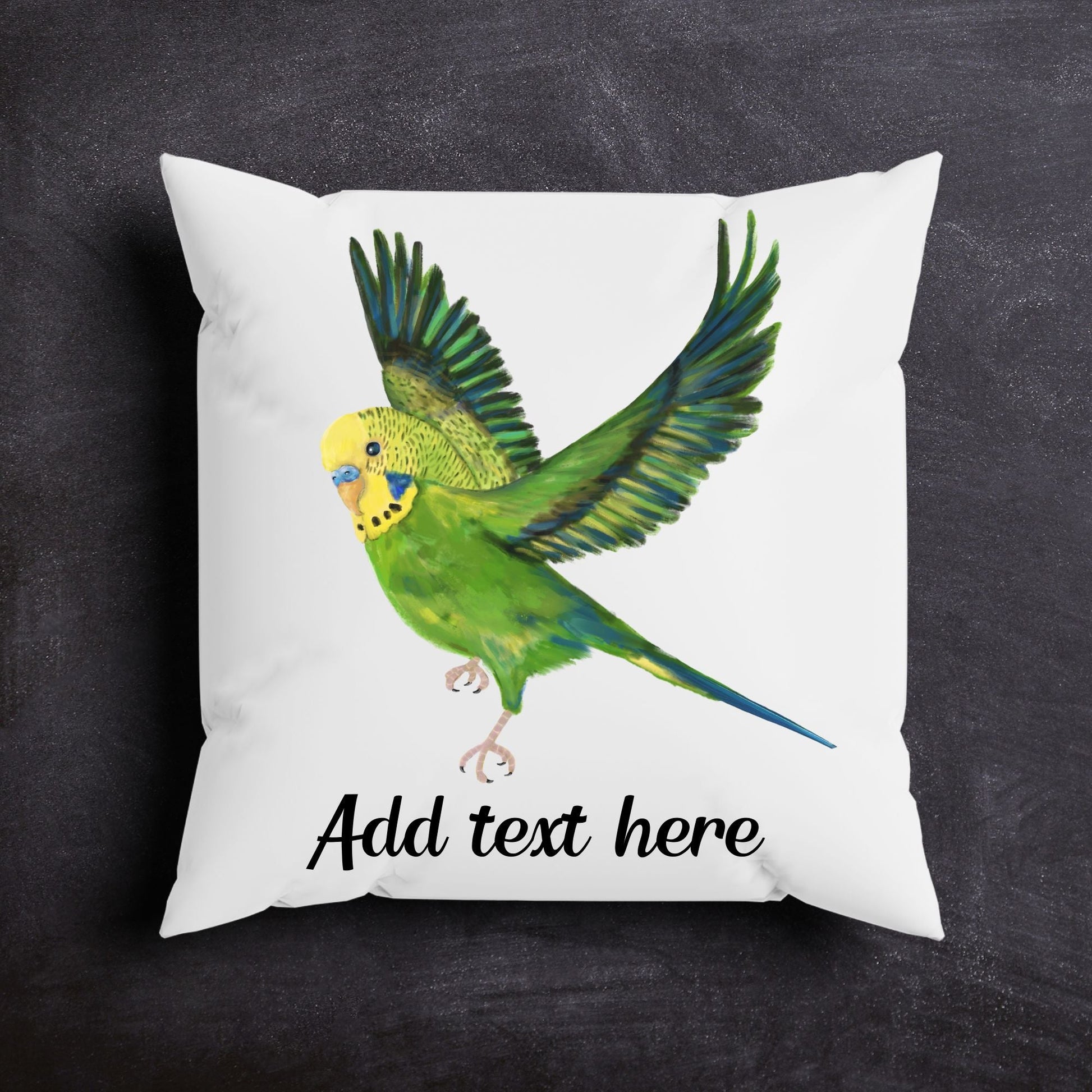 Green Flying Budgerigar Pillow - MerikaArt