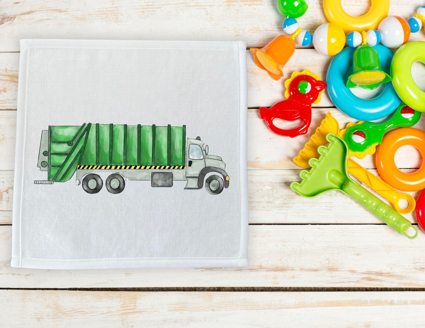 Green Garbage Truck Washcloth - MerikaArt