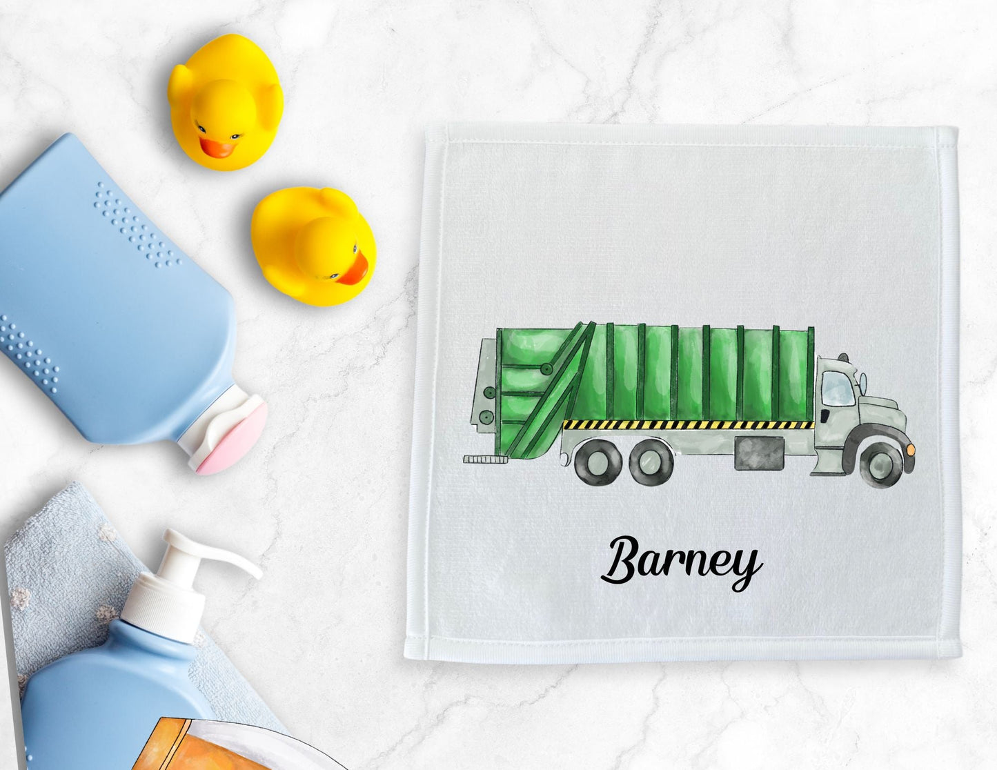 Green Garbage Truck Washcloth - MerikaArt