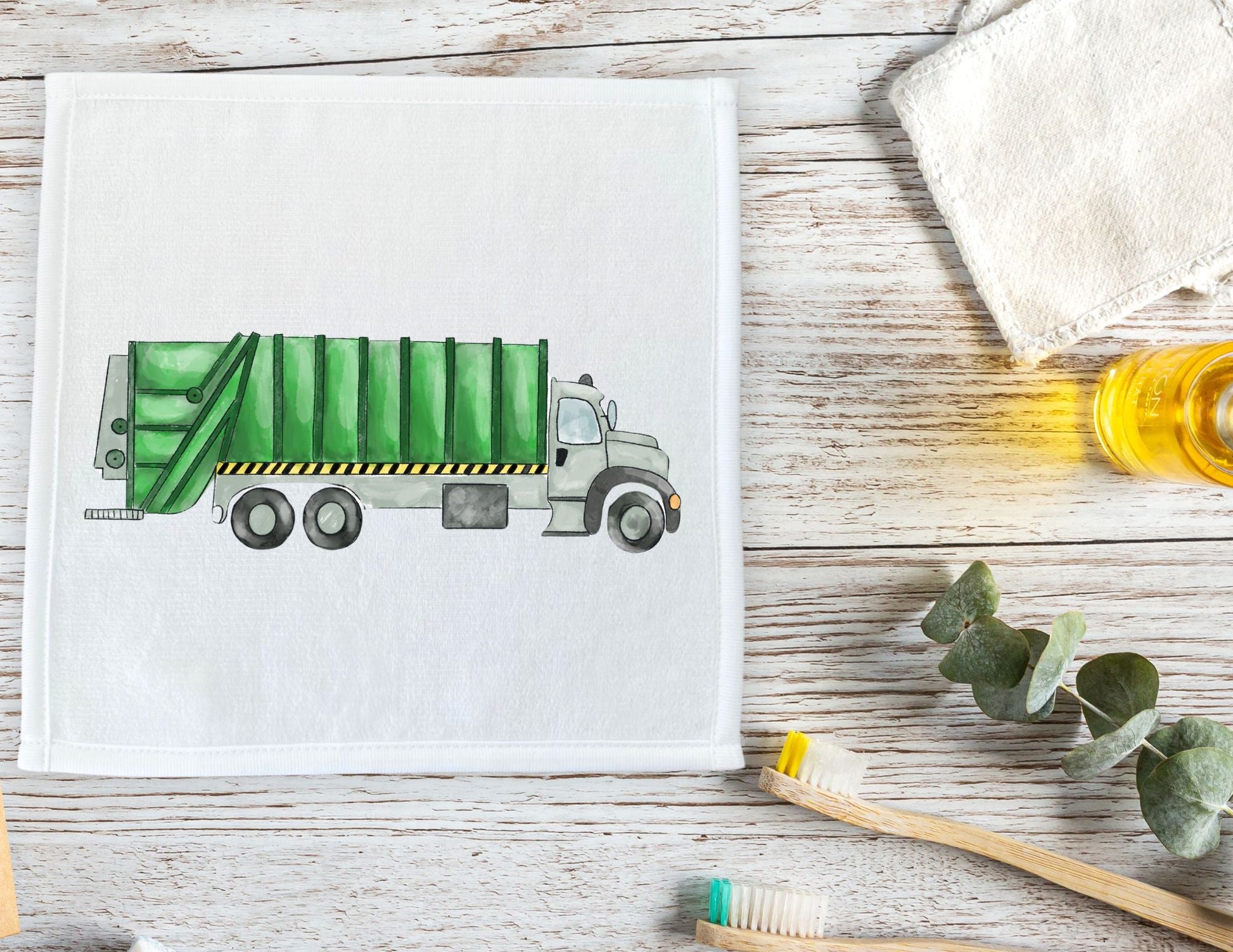 Green Garbage Truck Washcloth - MerikaArt