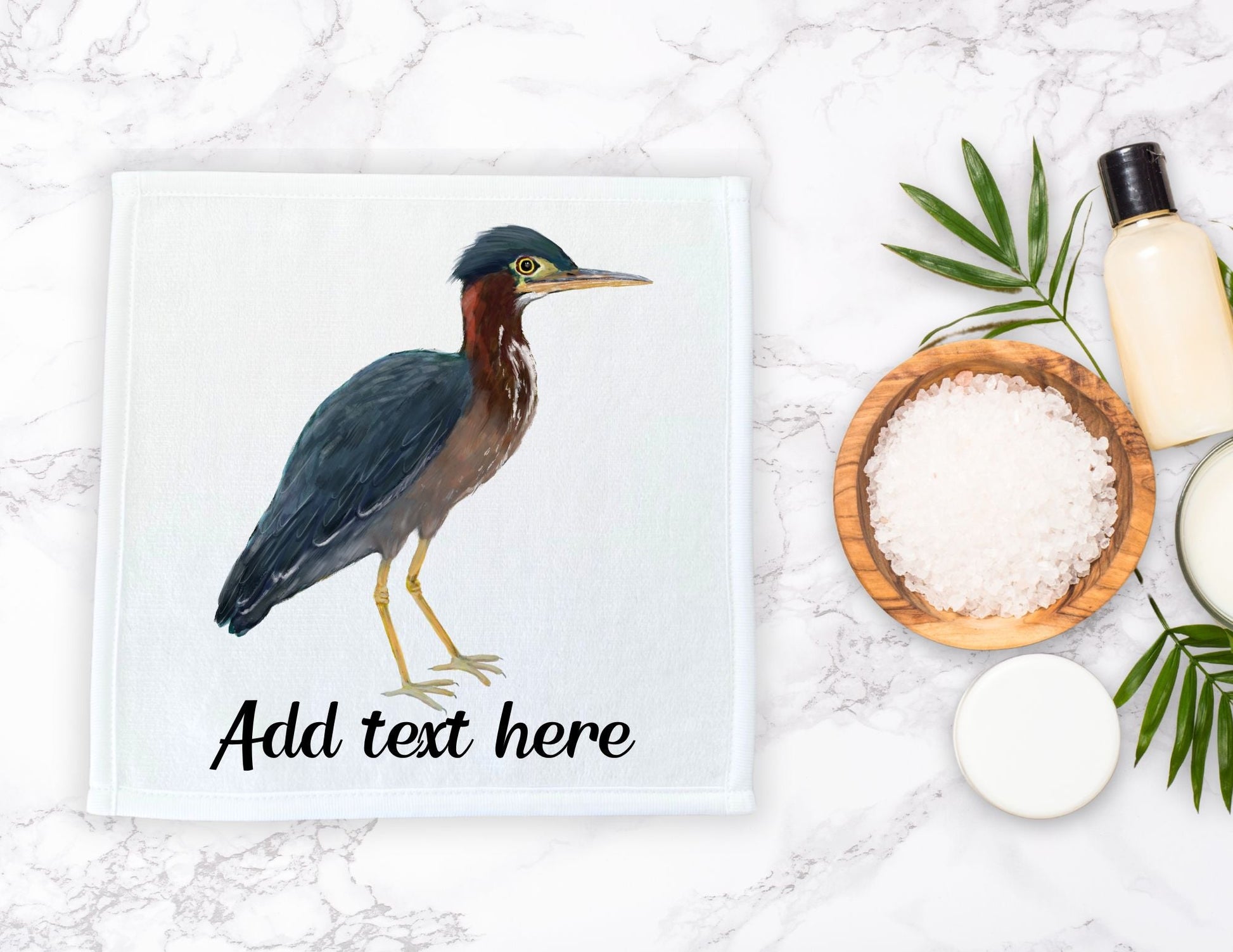 Green Heron Bird Washcloth - MerikaArt