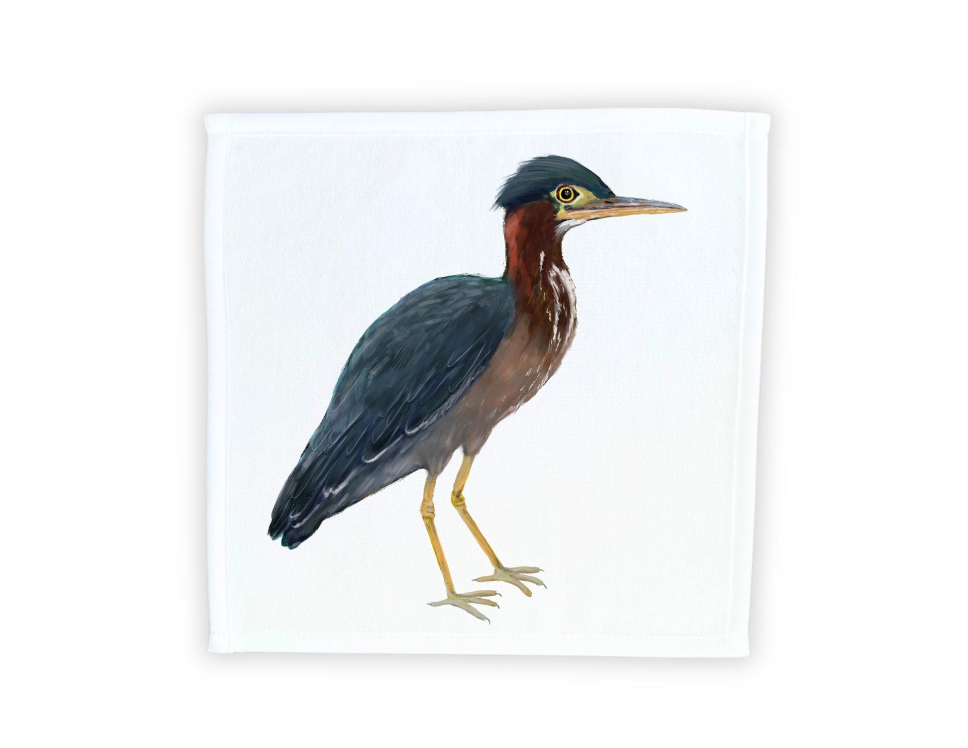Green Heron Bird Washcloth - MerikaArt