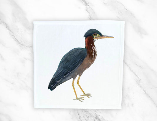 Green Heron Bird Washcloth - MerikaArt