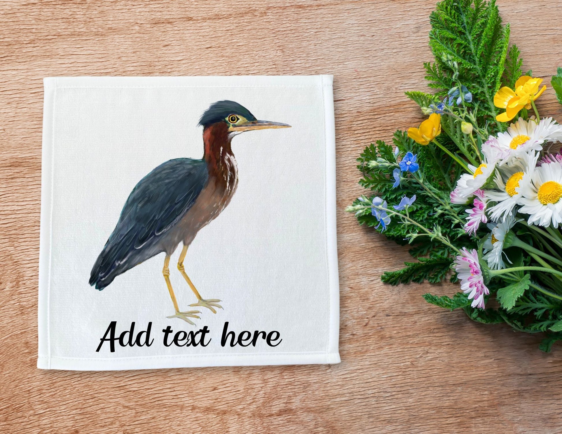 Green Heron Bird Washcloth - MerikaArt