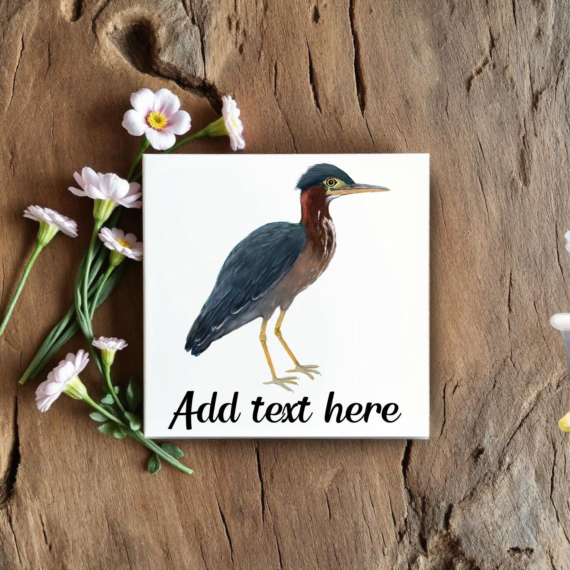 Green Heron Ceramic Tile - MerikaArt