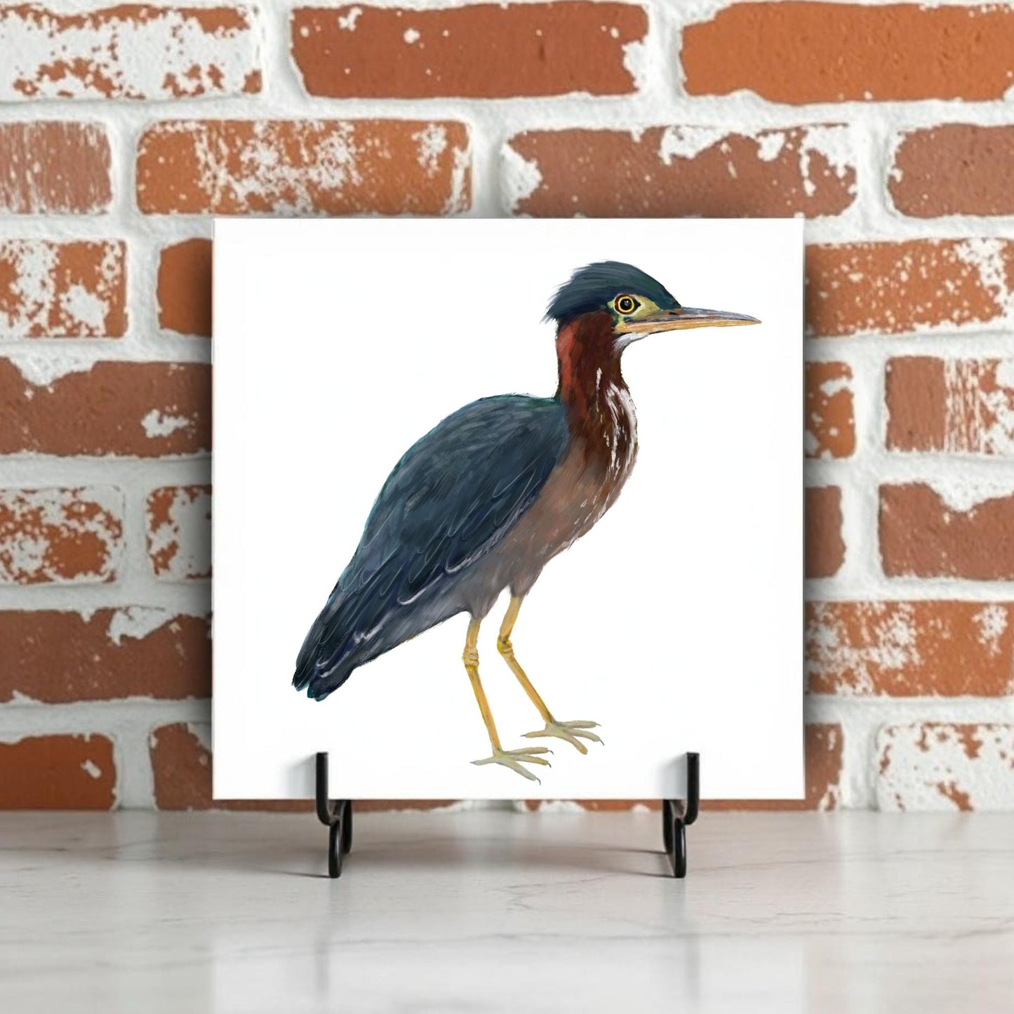 Green Heron Ceramic Tile - MerikaArt