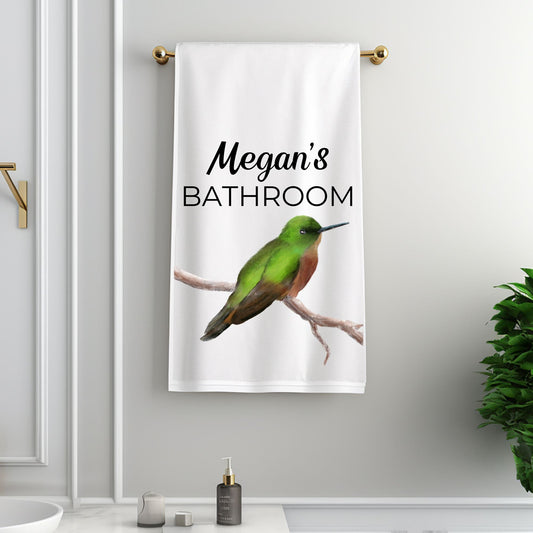 Green Hummingbird Bathroom Towel - MerikaArt