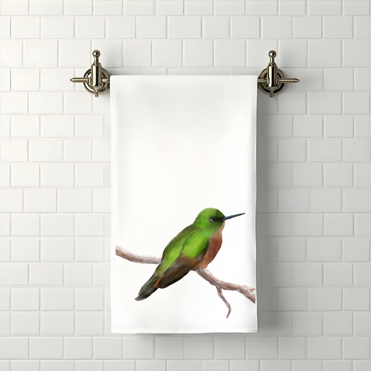 Green Hummingbird Bathroom Towel - MerikaArt