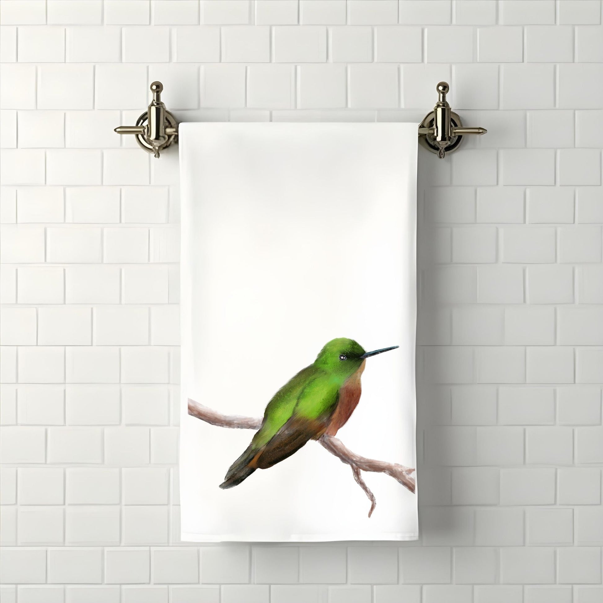 Green Hummingbird Bathroom Towel - MerikaArt