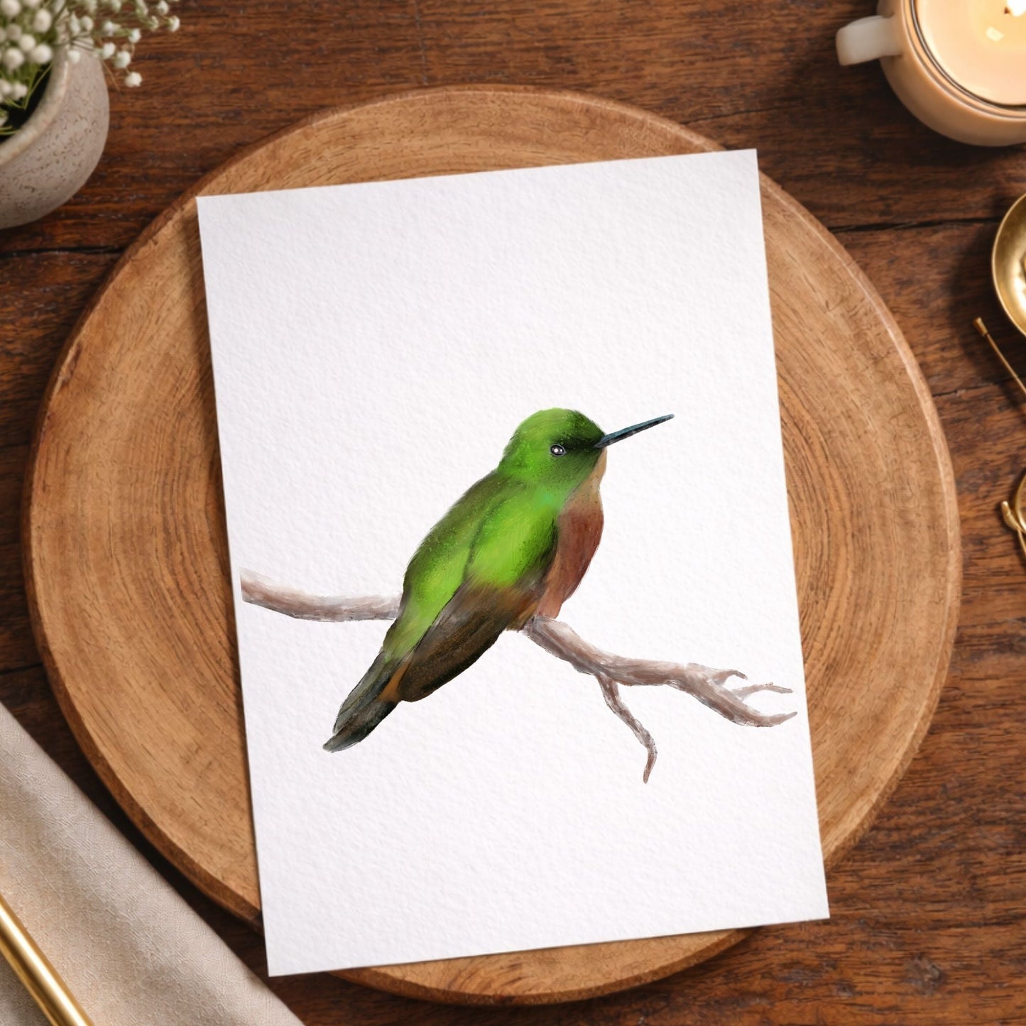 Green Hummingbird Postcard - MerikaArt