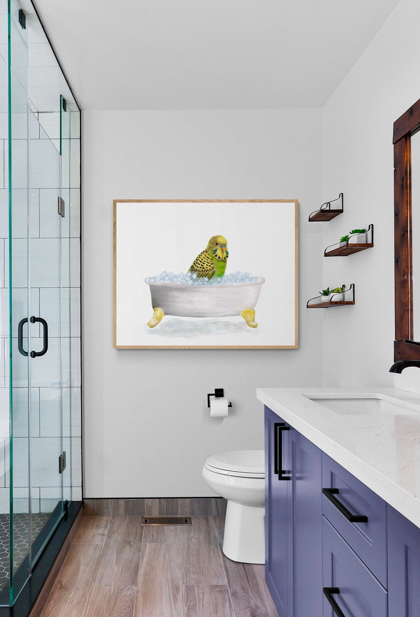 Green Parakeet Bathing Print - MerikaArt