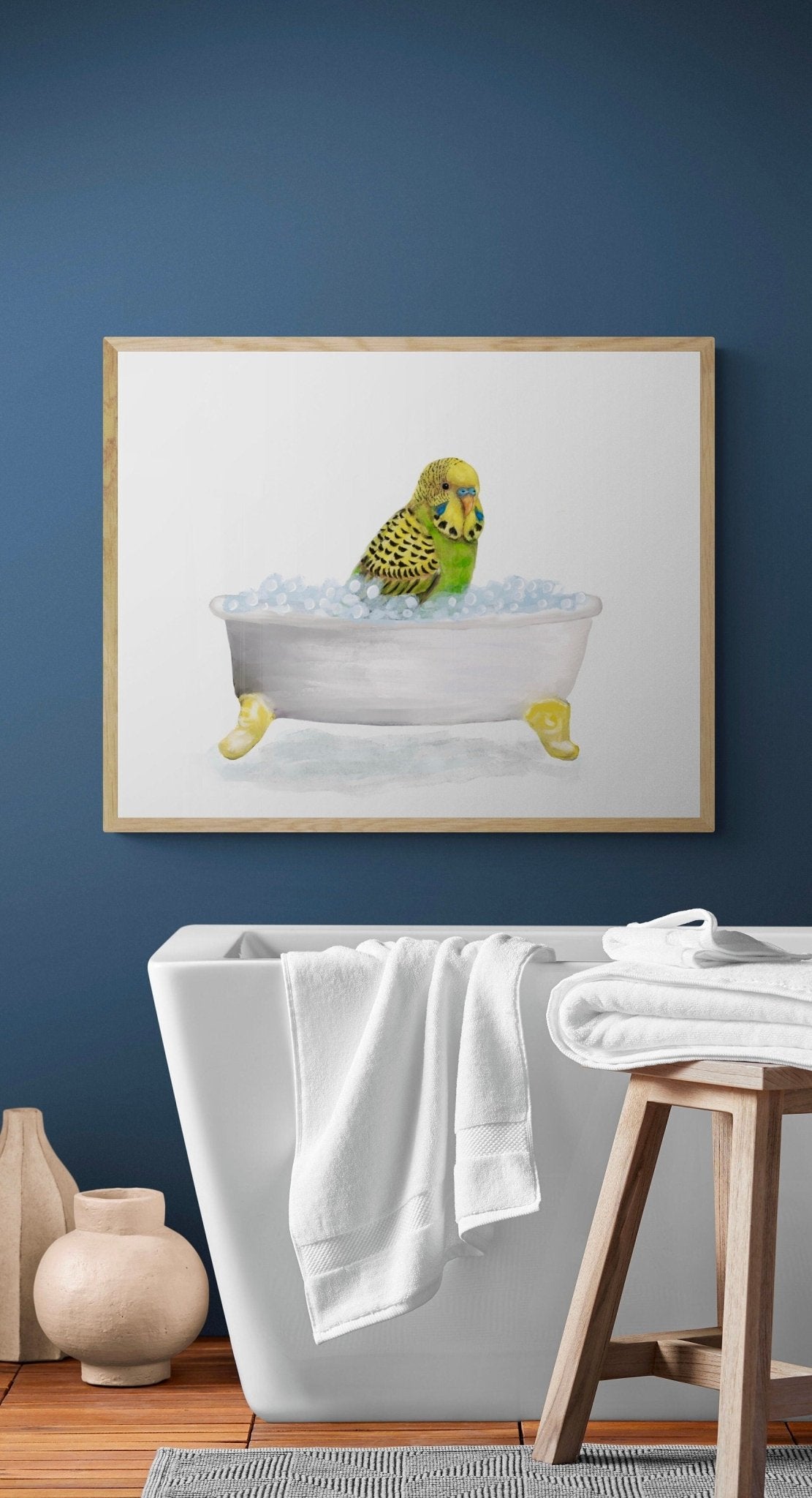 Green Parakeet Bathing Print - MerikaArt
