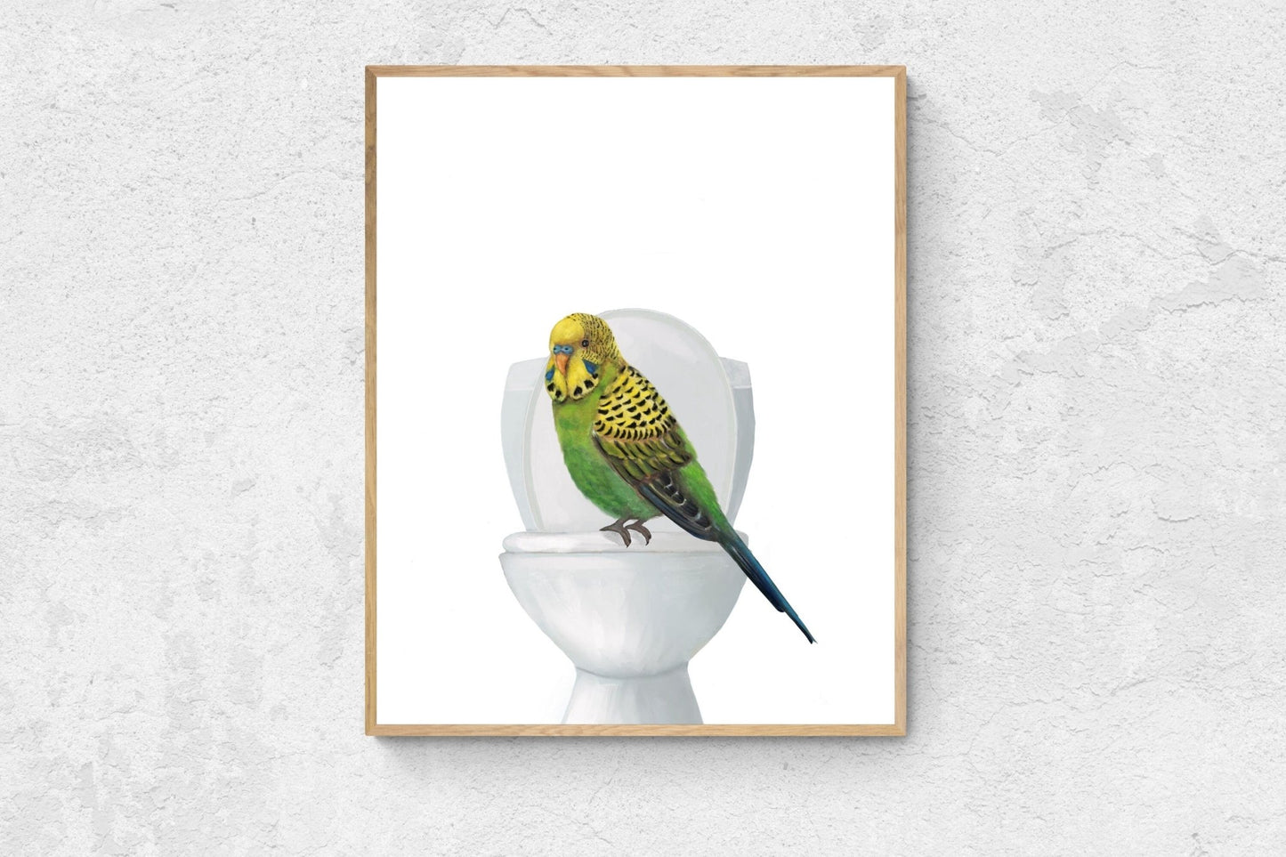 Green Parakeet On Toilet Print - MerikaArt