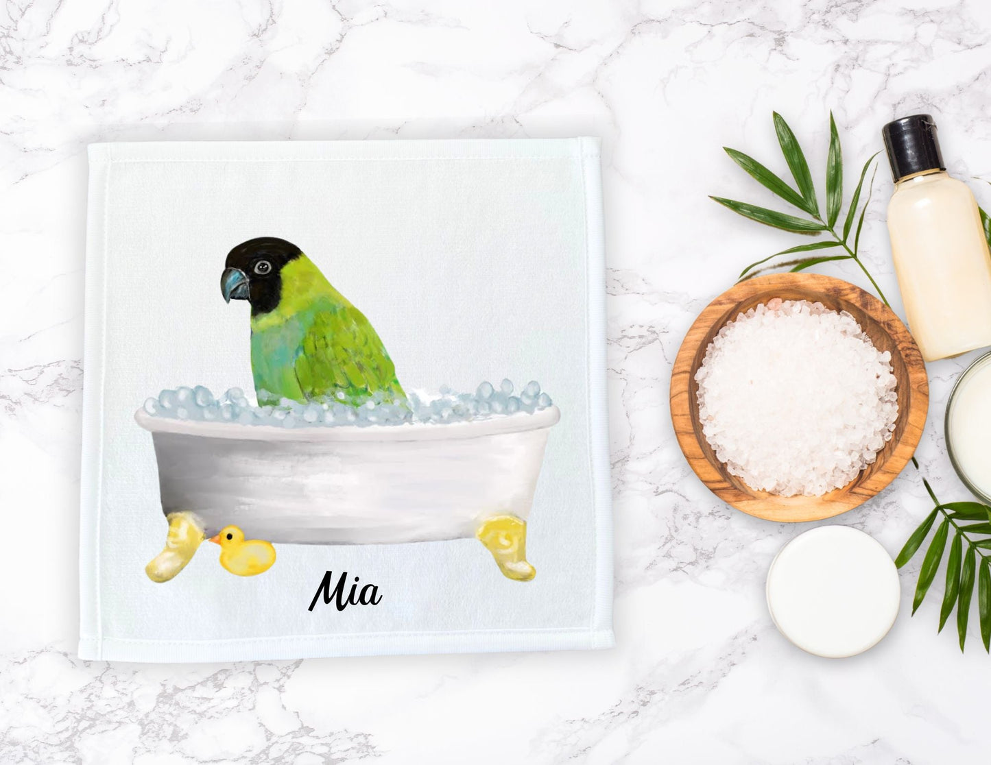Green Parrot Bath Time Washcloth - MerikaArt