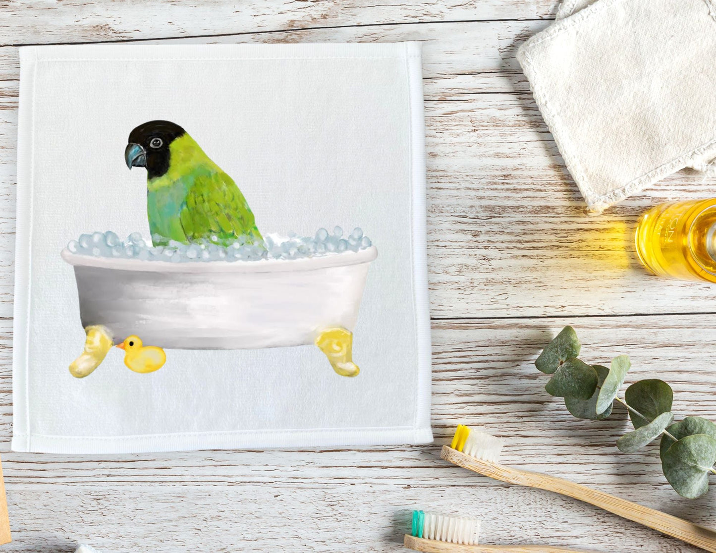 Green Parrot Bath Time Washcloth - MerikaArt