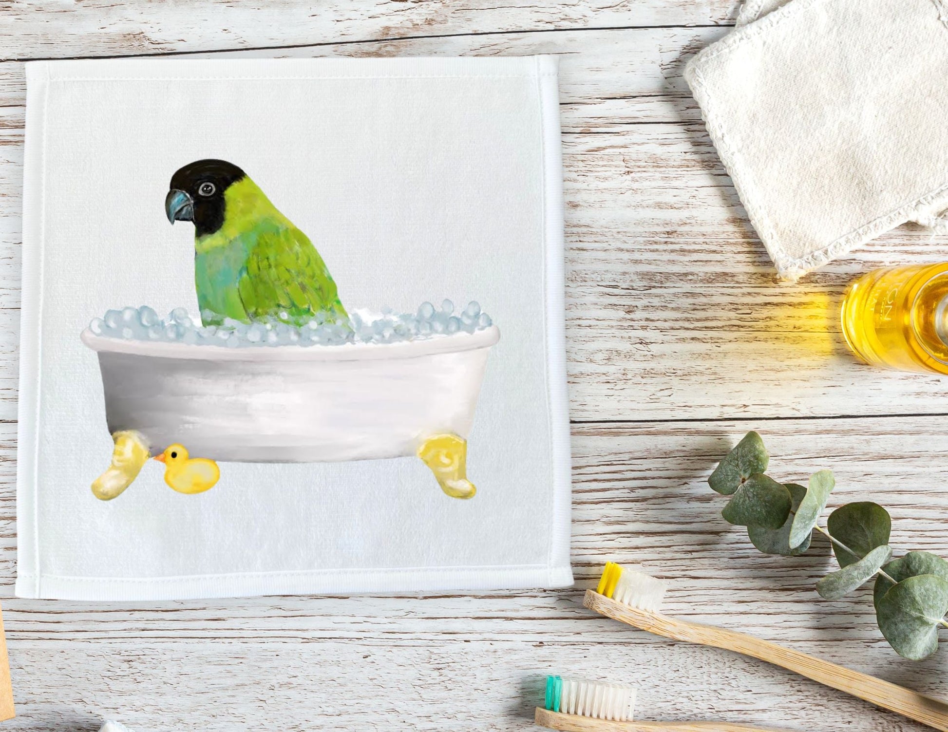 Green Parrot Bath Time Washcloth - MerikaArt