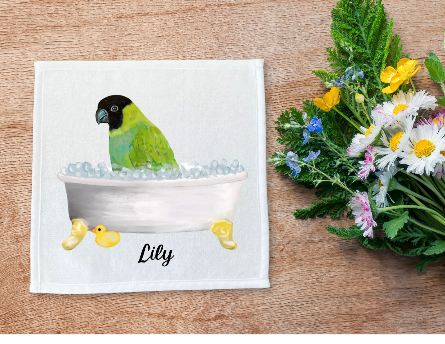 Green Parrot Bath Time Washcloth - MerikaArt
