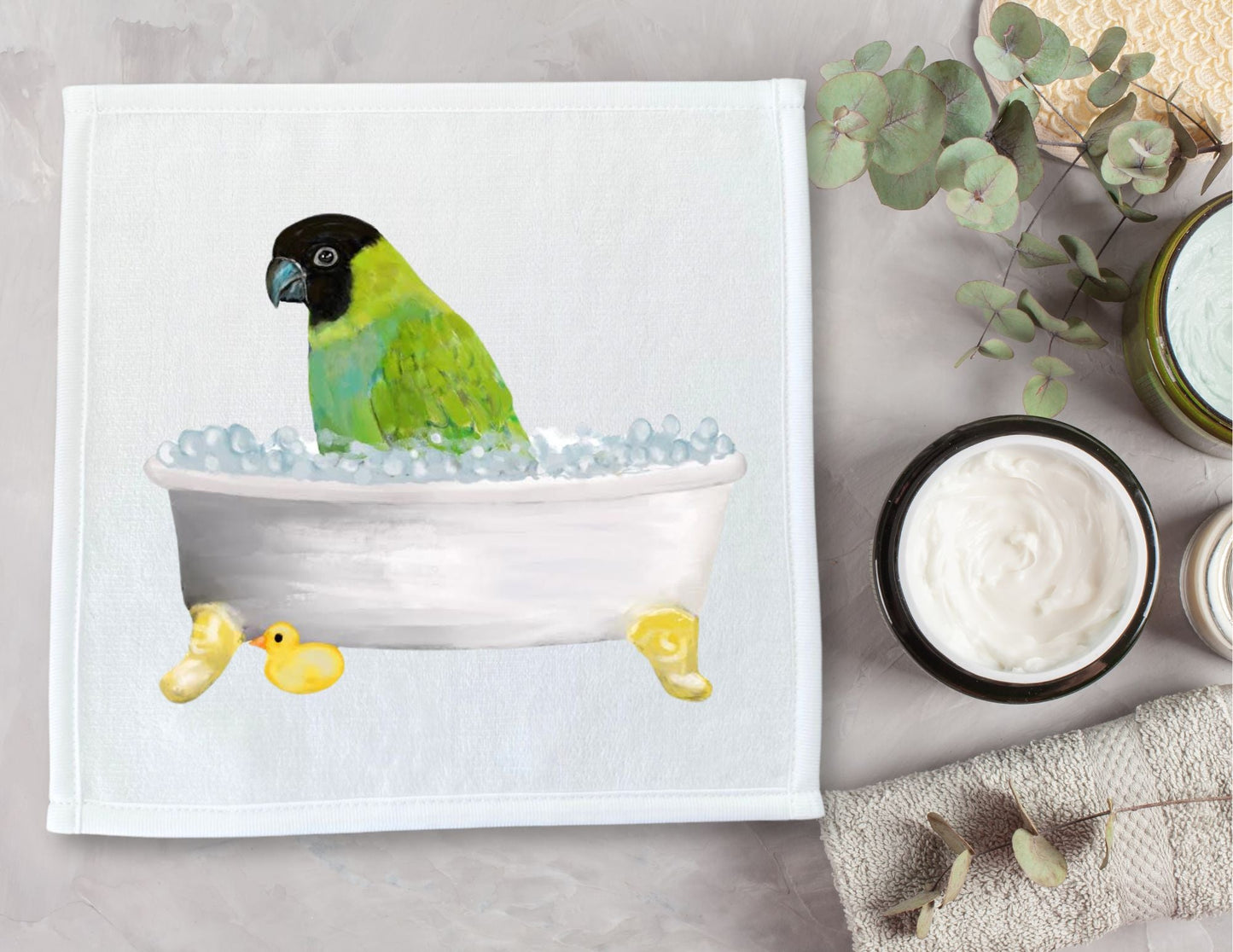Green Parrot Bath Time Washcloth - MerikaArt