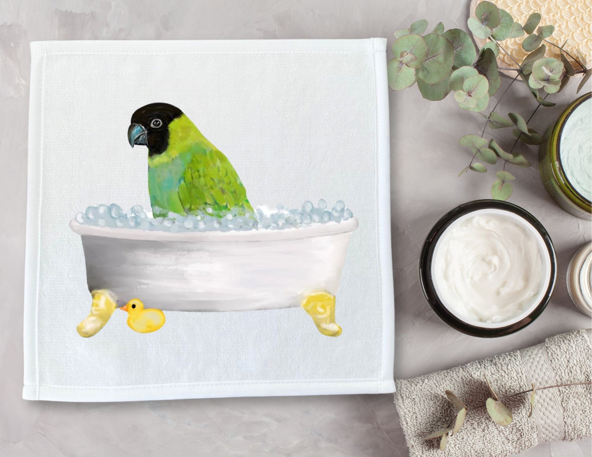 Green Parrot Bath Time Washcloth - MerikaArt