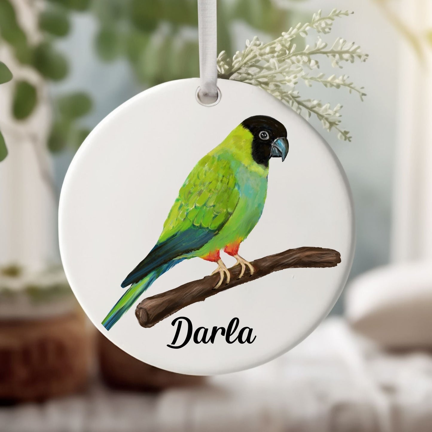 Green Parrot Ceramic Ornament - MerikaArt