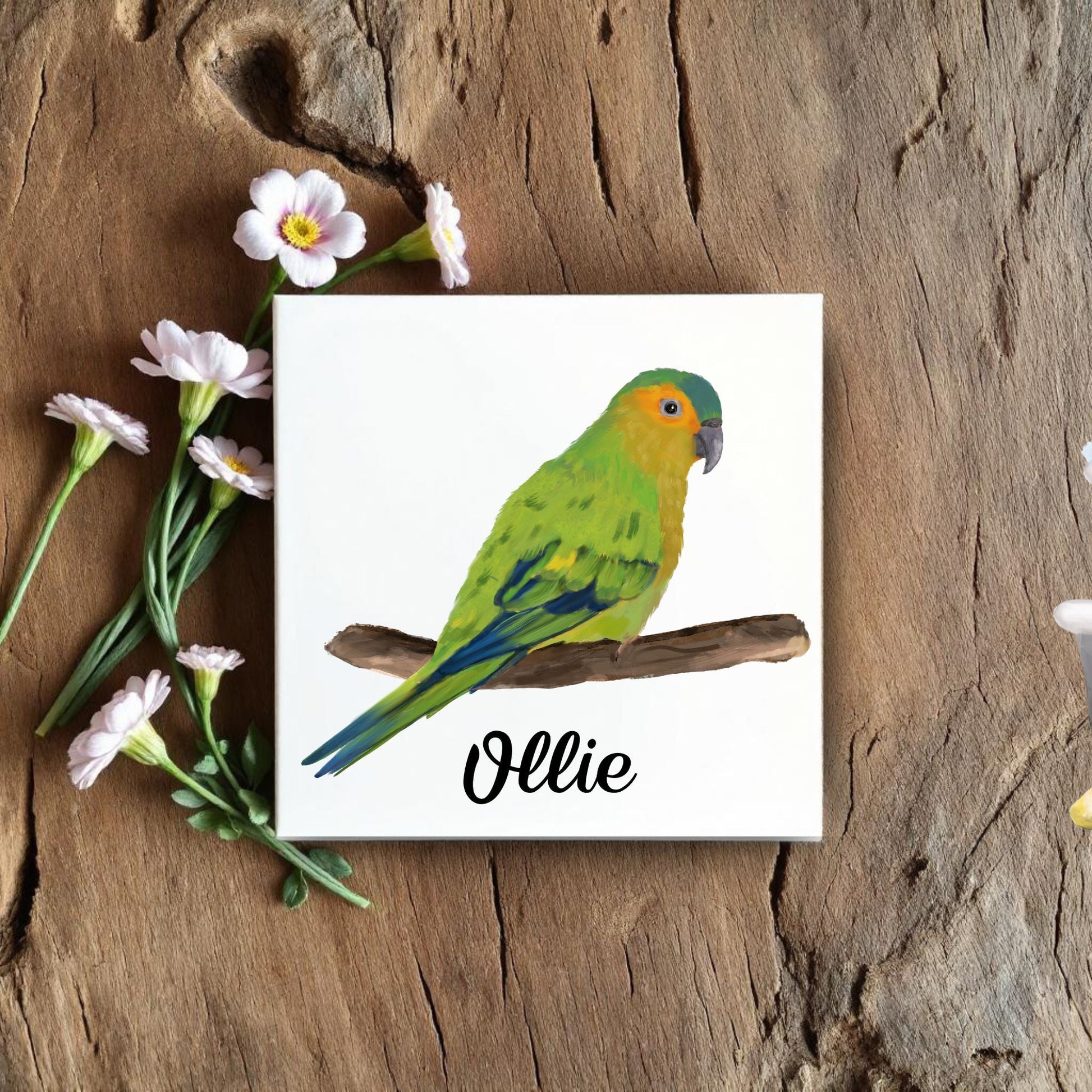 Green Parrot Ceramic Tile - MerikaArt