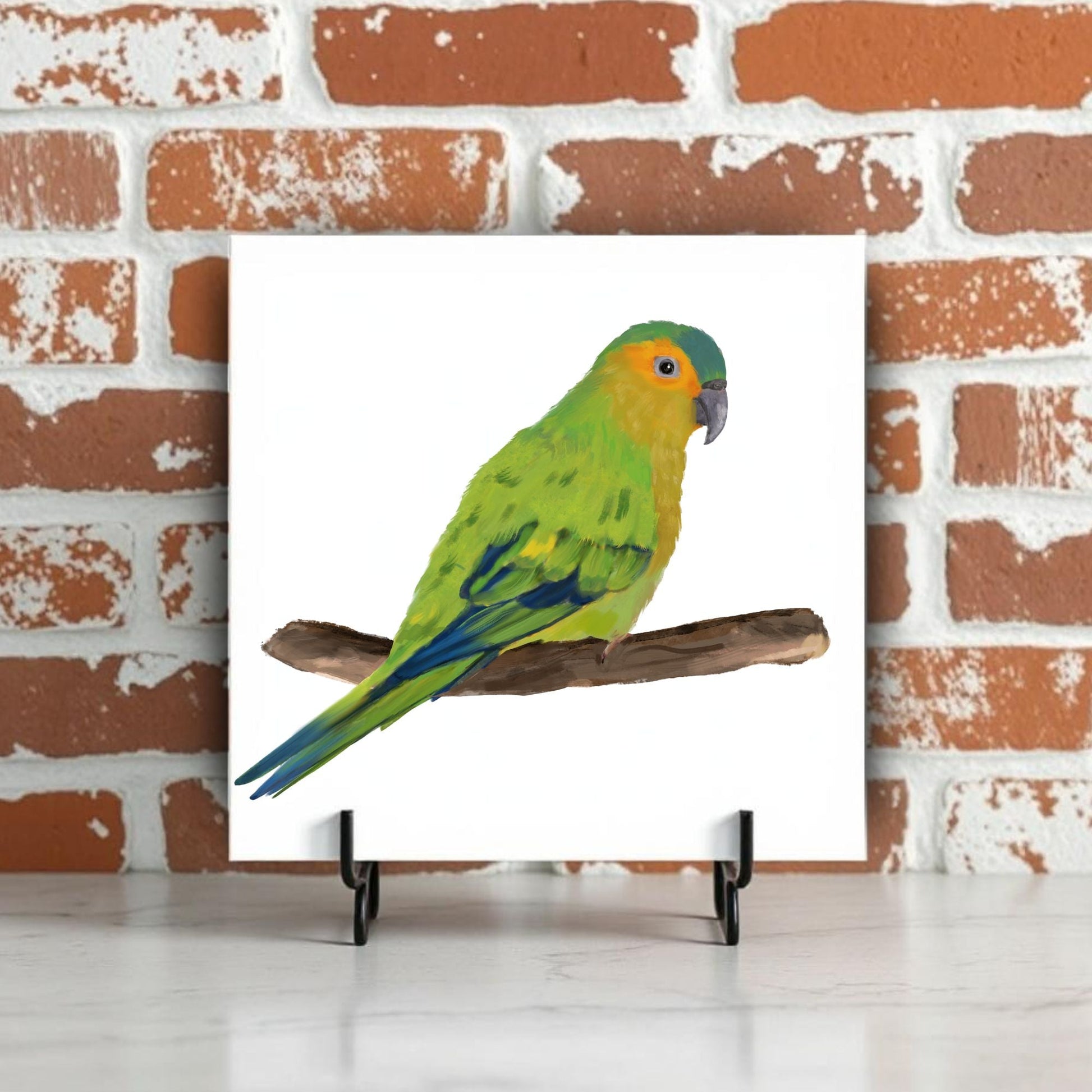Green Parrot Ceramic Tile - MerikaArt