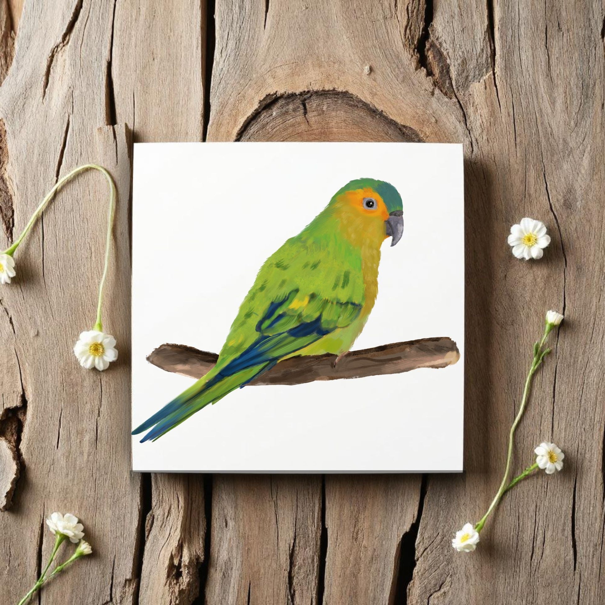 Green Parrot Ceramic Tile - MerikaArt