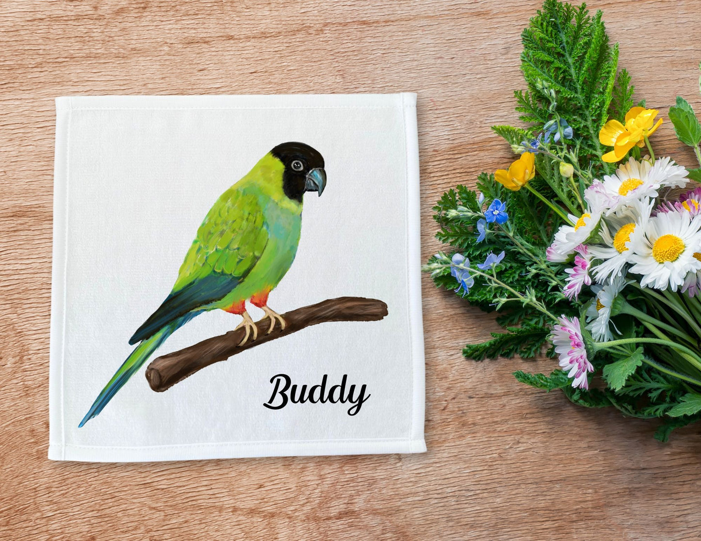 Green Parrot Perched Washcloth - MerikaArt