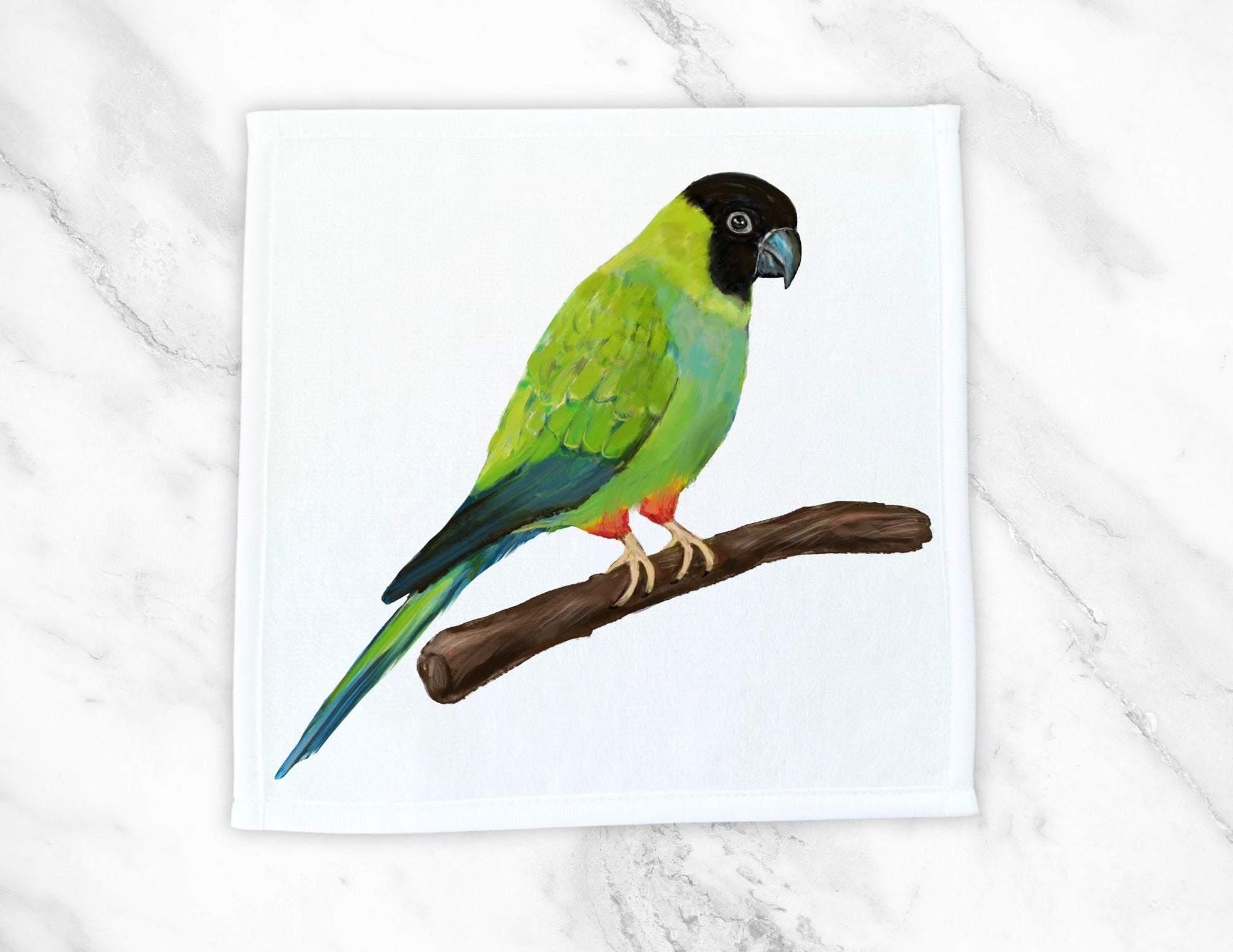 Green Parrot Perched Washcloth - MerikaArt