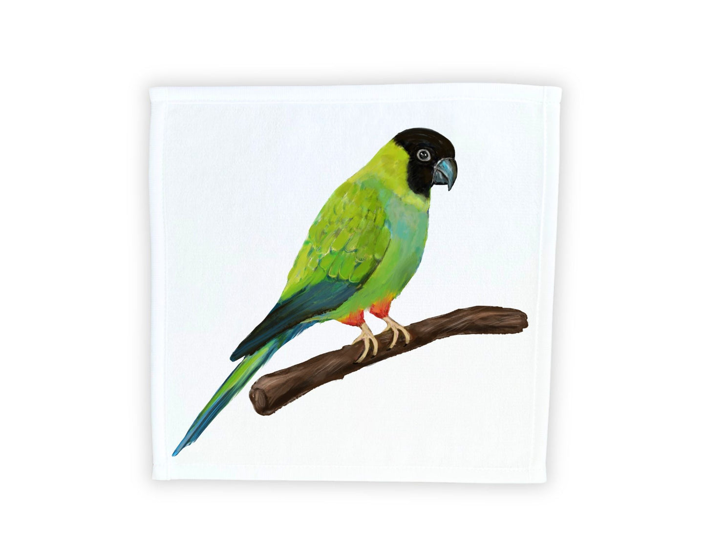 Green Parrot Perched Washcloth - MerikaArt