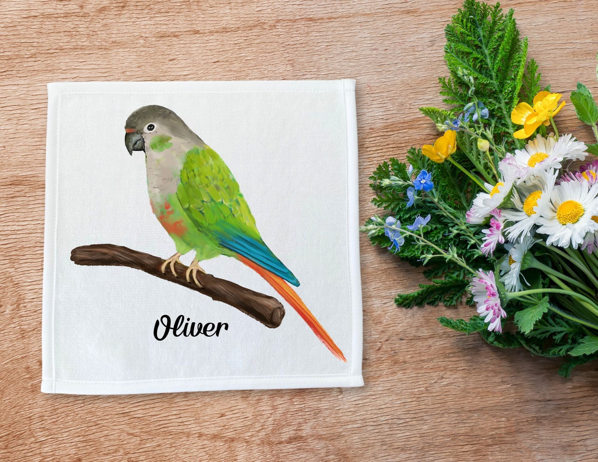 Green Parrot Washcloth - MerikaArt